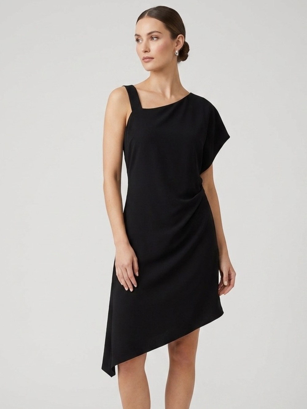 NWT Sympli Black Asymmetric One-Shoulder Boxy Mini Dress Size 8‎